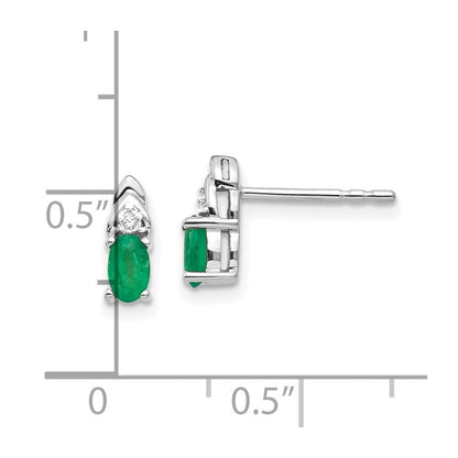 14k White Gold Emerald and Diamond Stud Earrings Gift for Women