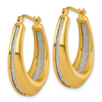 Sterling Silver Gold-tone Polished & Twisted Glitter In & Out Oval Hoop Earrings