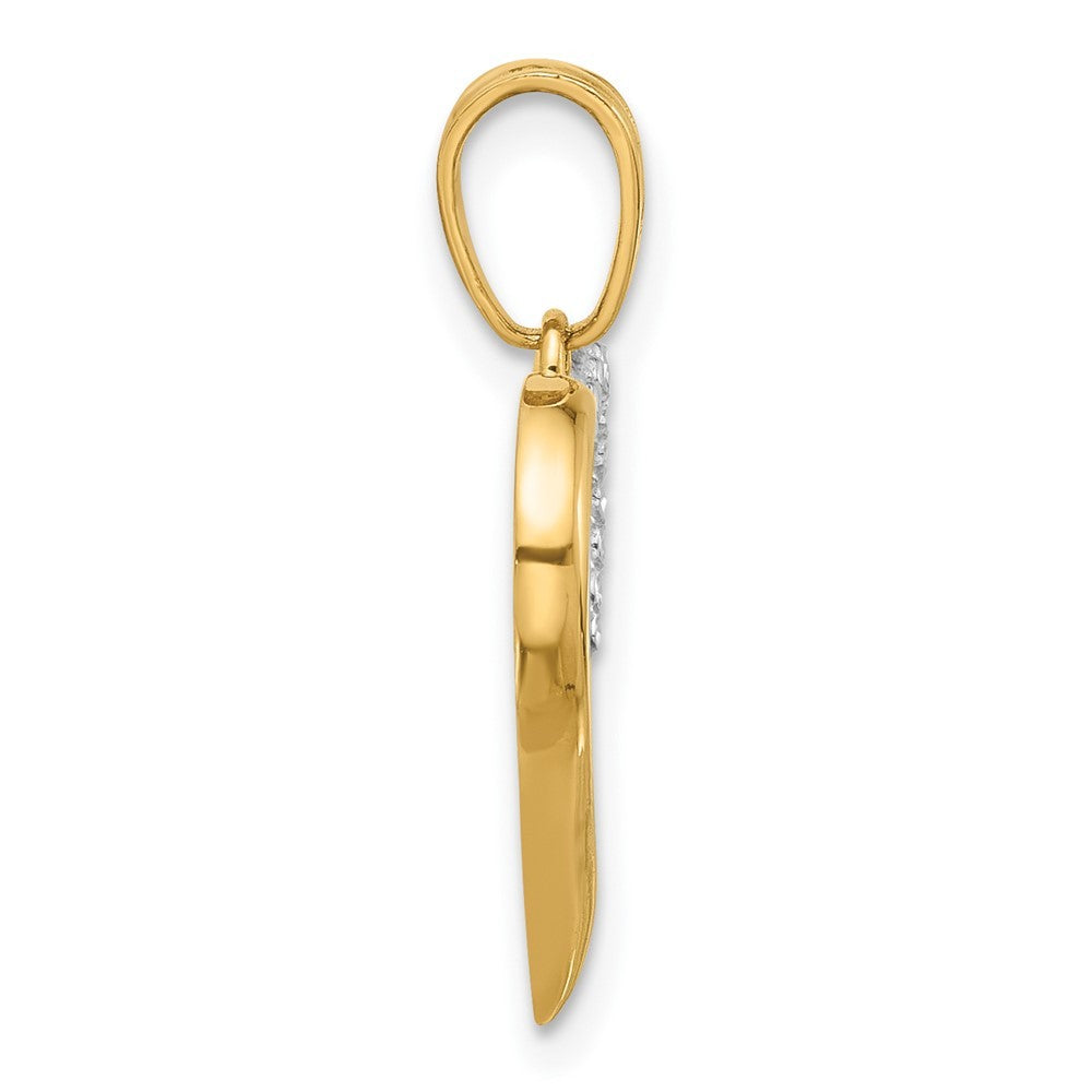 14k Yellow Gold with White Rhodium Diamond-cut Open Hearts Pendant