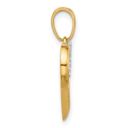 14k Yellow Gold with White Rhodium Diamond-cut Open Hearts Pendant