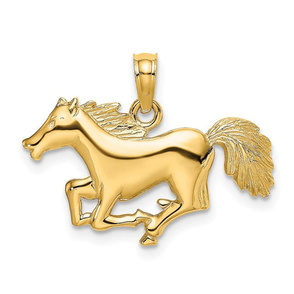 14k Yellow Gold Running Horse Charm Pendant for Women