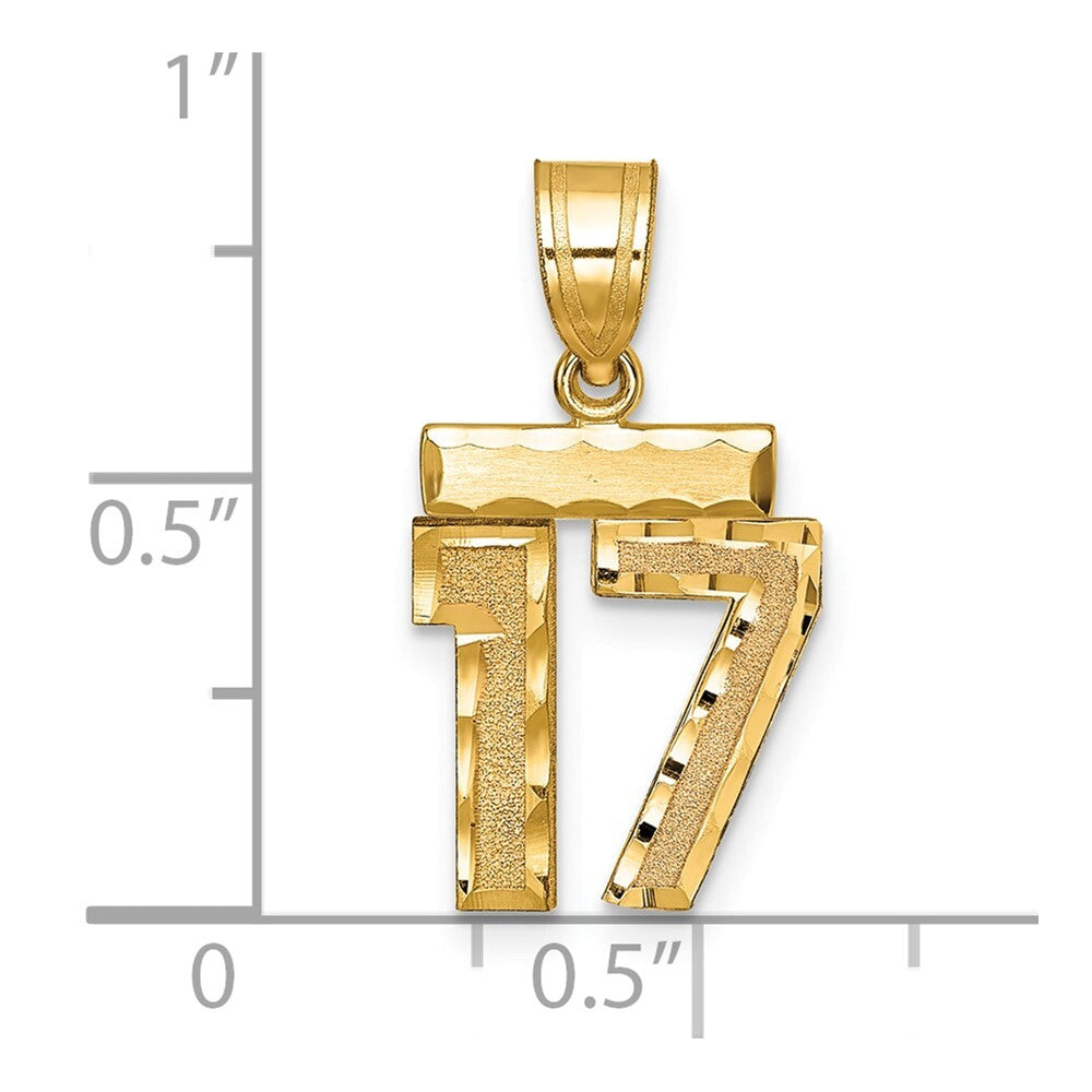14k Yellow Gold Small Brushed Diamond-cut Number 17 Charm Pendant for Women
