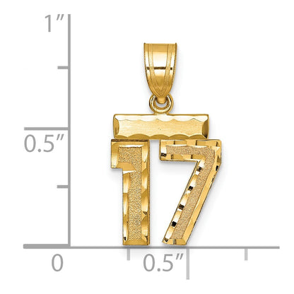 14k Yellow Gold Small Brushed Diamond-cut Number 17 Charm Pendant for Women