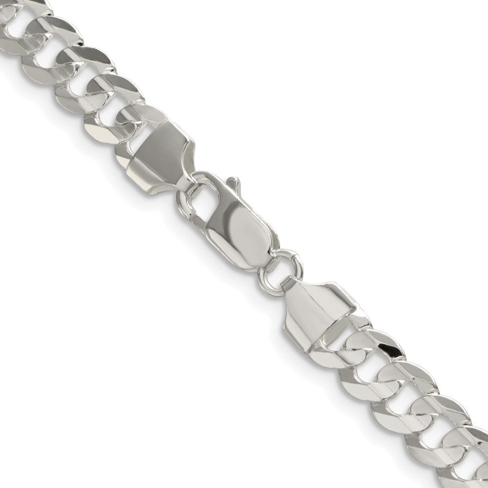 Sterling Silver Rhodium-plated 6.75mm Concave Beveled Curb Chain Necklace