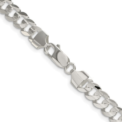 Sterling Silver Rhodium-plated 6.75mm Concave Beveled Curb Chain Necklace