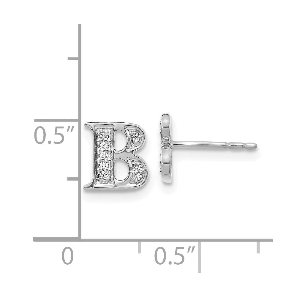14k White Gold Diamond Initial B Stud Earrings Gift for Women
