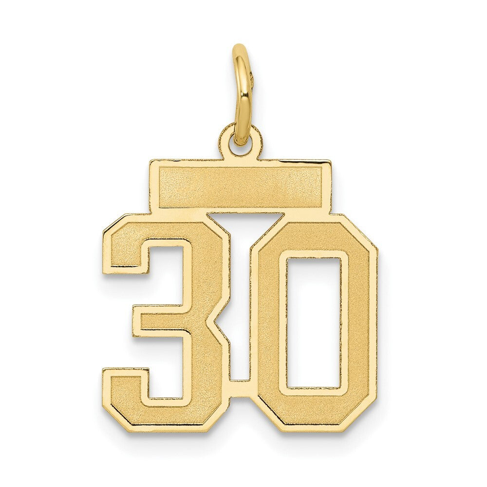 14k Yellow Gold Small Satin Number 30 Charm Pendant for Women