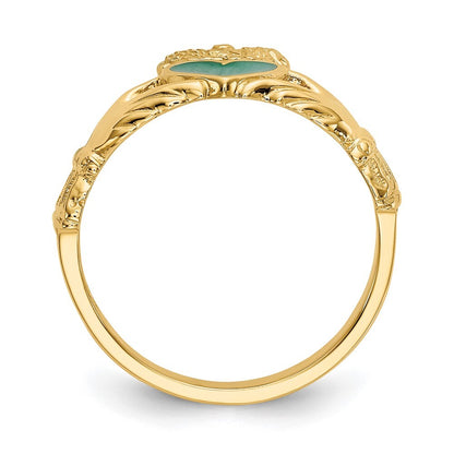 14K Yellow Gold Enamel Claddagh Ring