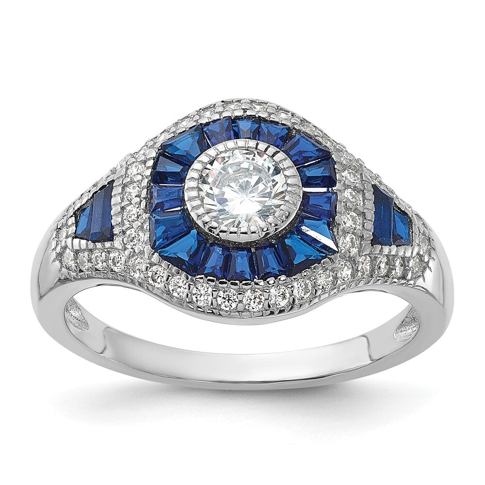 Sterling Silver Rhodium-plated Synthetic Blue Spinel & Cubic Zirconia Ring SZ 6