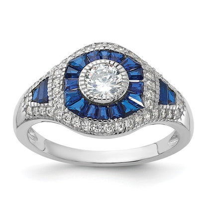 Sterling Silver Rhodium-plated Synthetic Blue Spinel & Cubic Zirconia Ring SZ 6