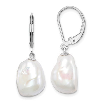 Sterling Silver 11-12mm Keshi Cultured Pearl Leverback Dangle Earrings