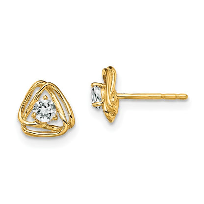 14k Yellow Gold White Topaz Stud Earrings Gift for Women