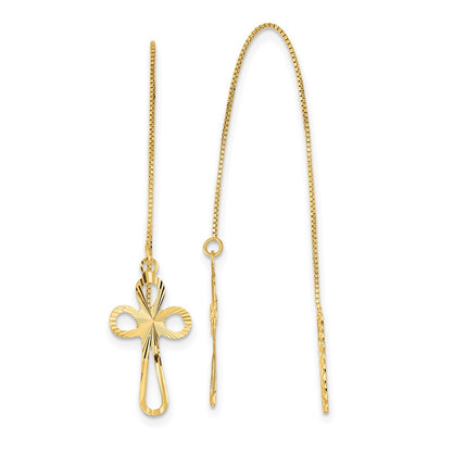 14k Yellow Gold Polished Diamond-Cut Box Chain w/Cross Threader Earrings