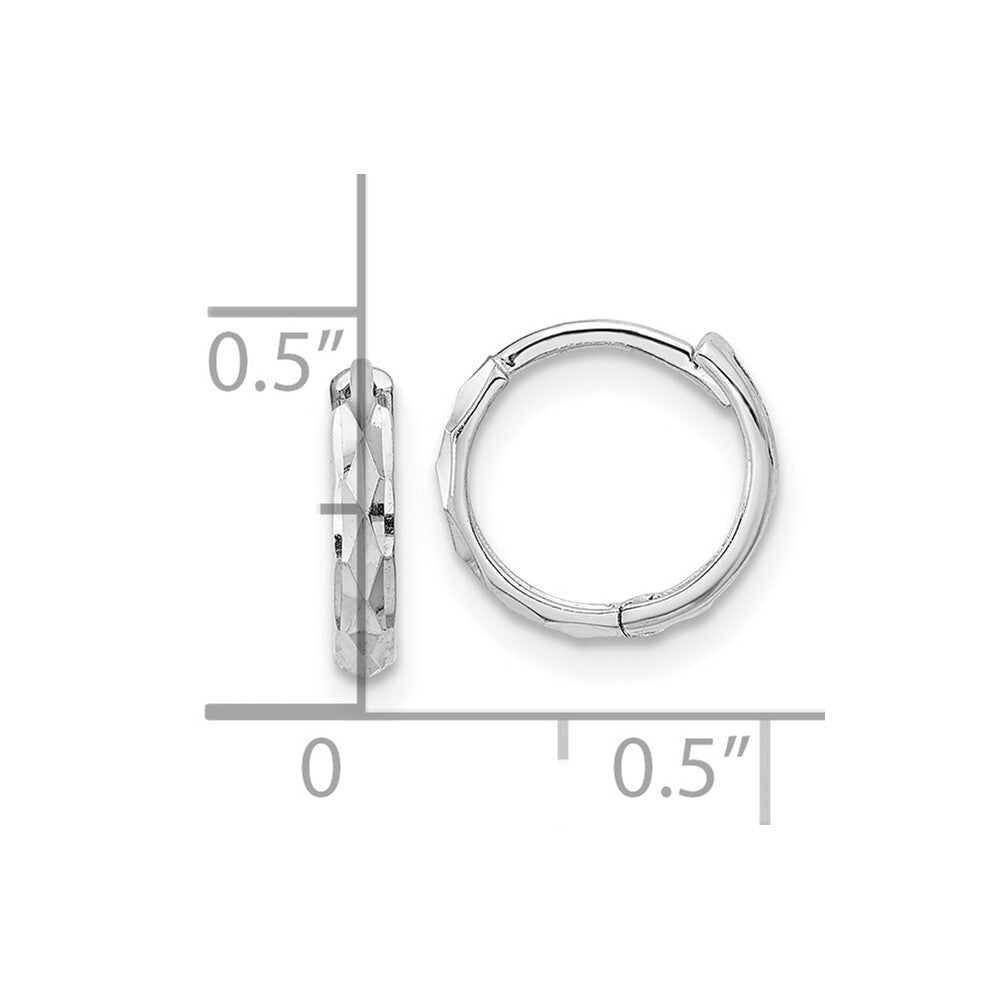 14K White Gold Hinged Diamond Cut Hoop Earrings Gift for Women
