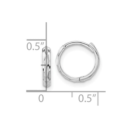 14K White Gold Hinged Diamond Cut Hoop Earrings Gift for Women