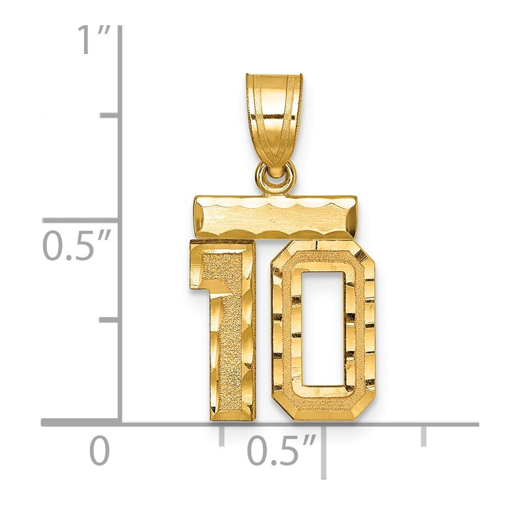 14k Yellow Gold Small Brushed Diamond-cut Number 10 Charm Pendant for Women