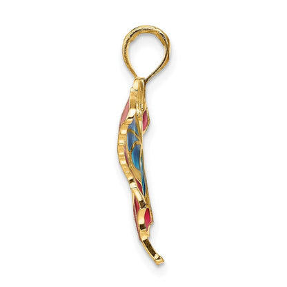 14k Yellow Gold Blue and Red Enameled Butterfly Pendant for Women