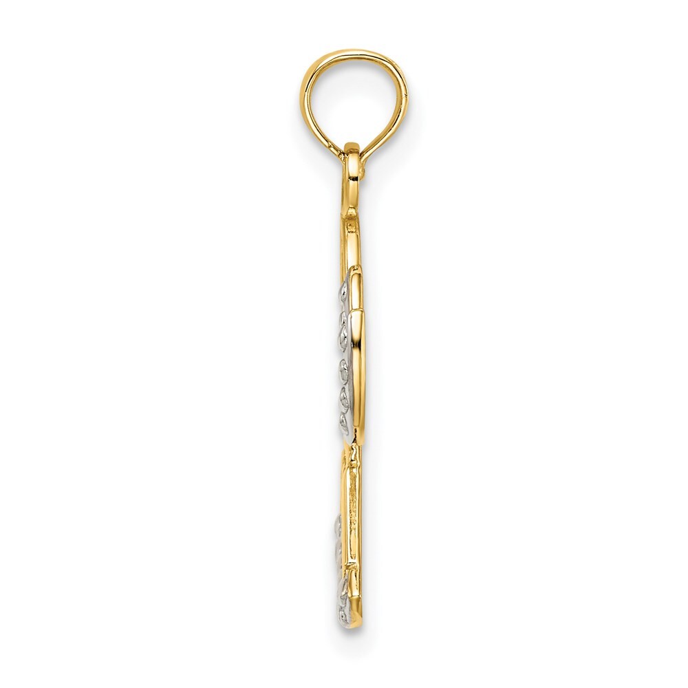 14k Yellow Gold Rhodium Polished and Textured Angel  Faith Charm Pendant