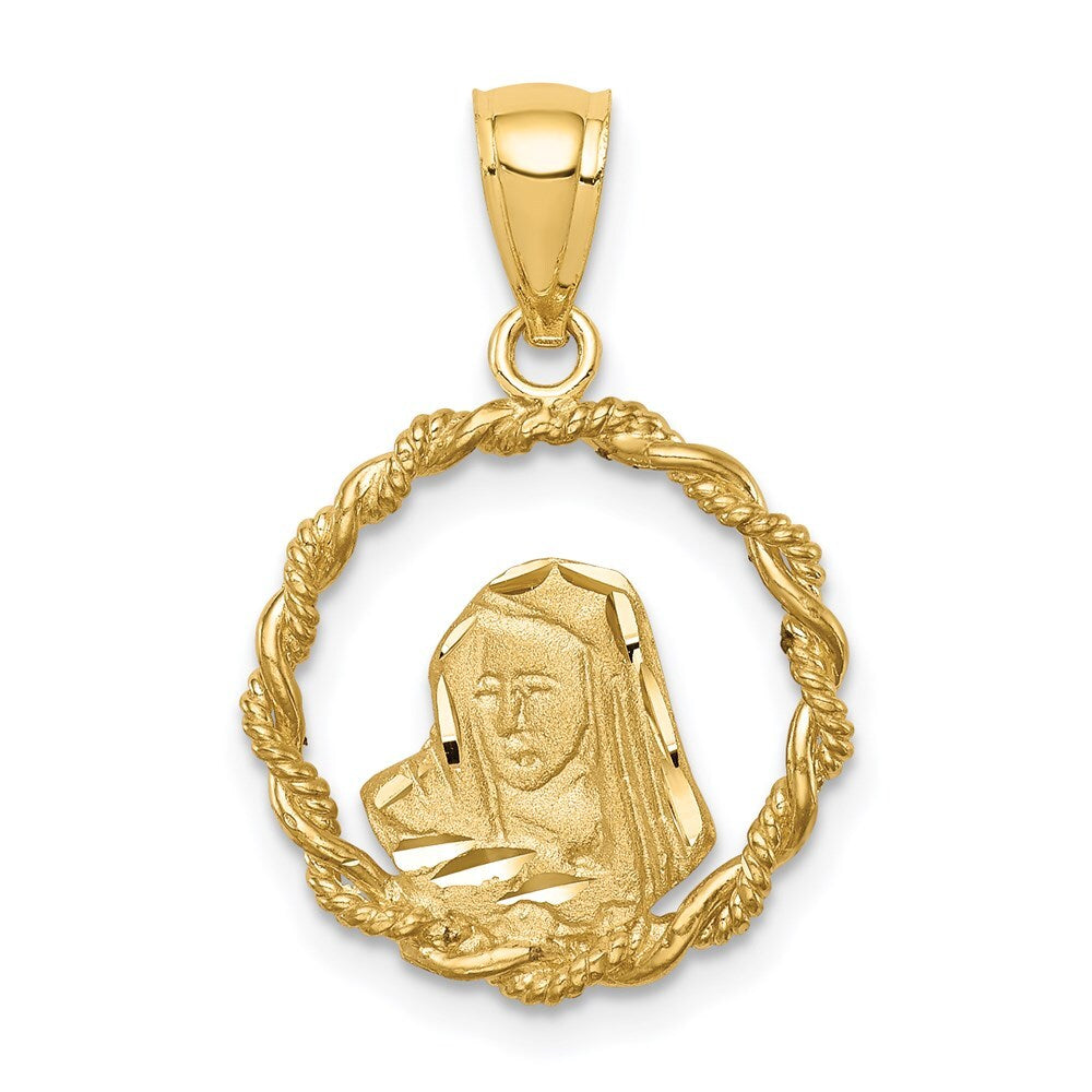 14k Yellow Gold Brushed & Polished Diamond-cut Virgin Mary Pendant for Women