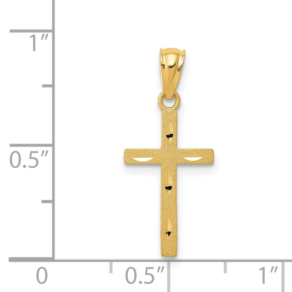 14k Yellow Gold Satin Diamond-Cut Cross Pendant for Women