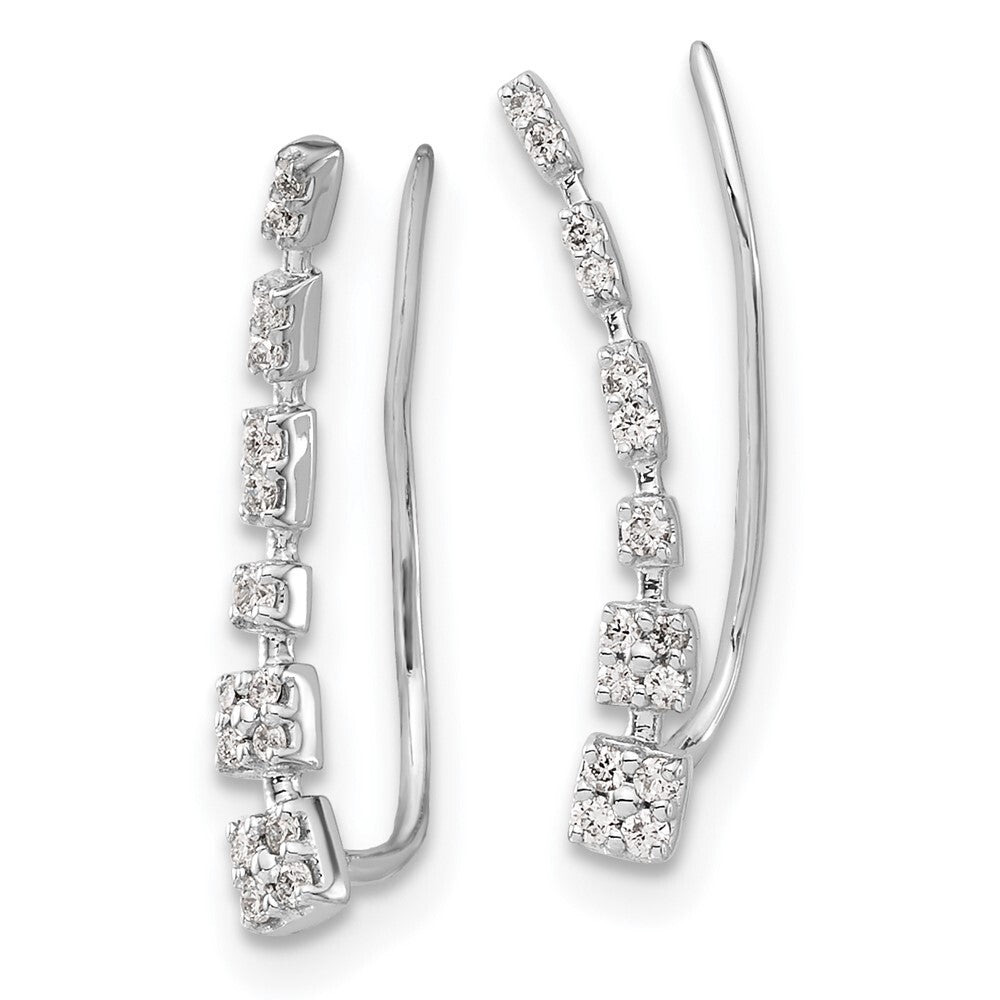 14k White Gold Diamond Graduated Ear Climber Stud Earrings Gift for Women