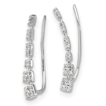 14k White Gold Diamond Graduated Ear Climber Stud Earrings Gift for Women