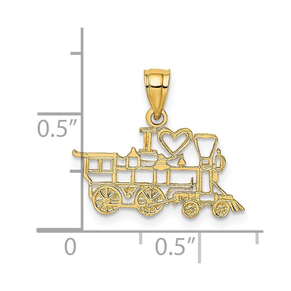 14k Yellow Gold I LOVE TRAINS Charm