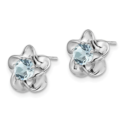 Sterling Silver Rhodium-plated Floral Aquamarine Earrings