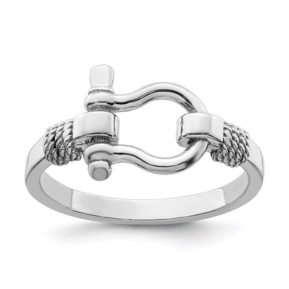 Sterling Silver Rhodium-Plated Polished Shackle with Rope Trim Ring Size 7