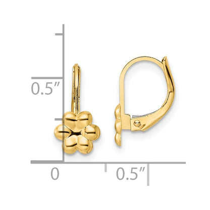 14k Yellow Gold Polished Flower Dangle Earrings Leverback Gift for Women