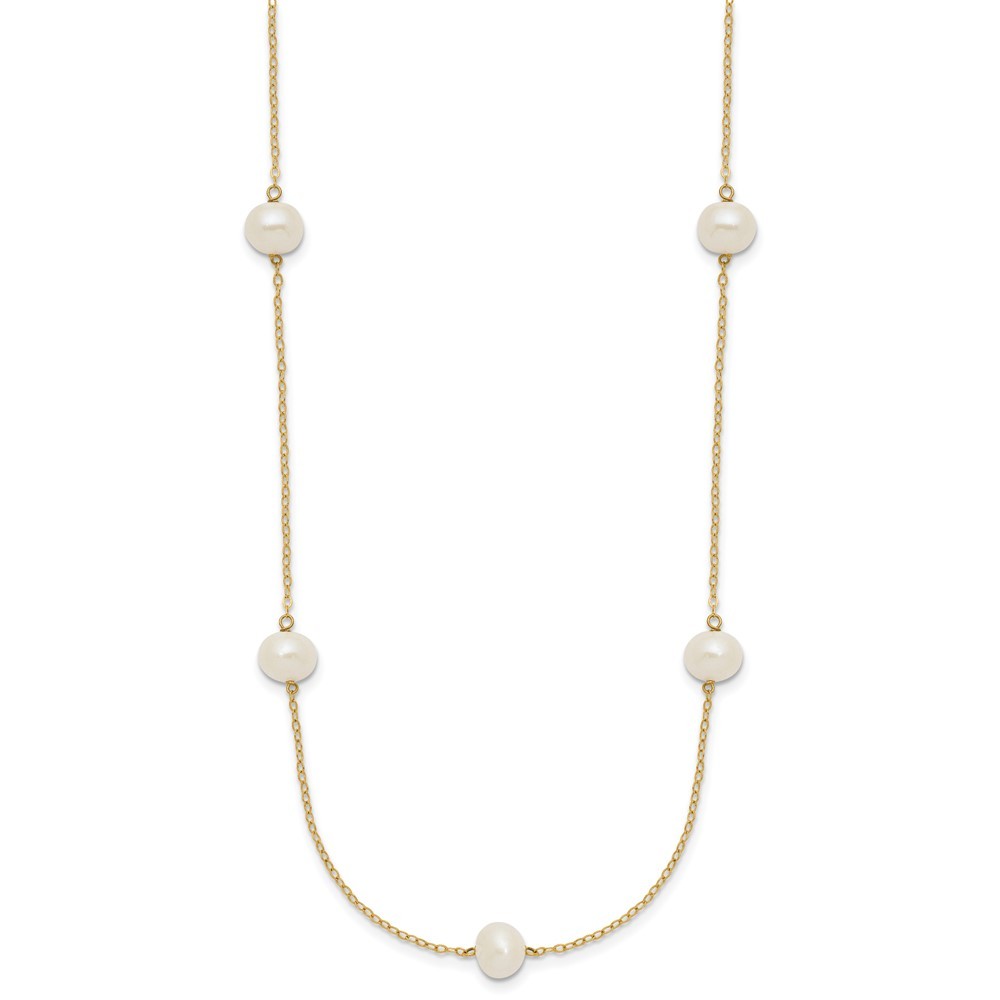 14k Yellow Gold 7-8mm White Freshwater Cultured Pearl 7-Station 16 inch Necklace