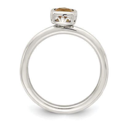 Sterling Silver Rhodium-plated with 14k Accent Polished Cushion-cut Citrine Ring