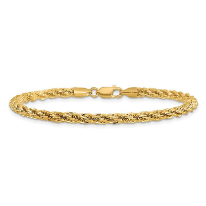 14k Yellow Gold 7 inch 3.3mm Diamond-cut Semi Solid Chain Bracelet