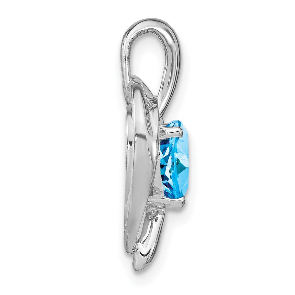 14k White Gold Blue Topaz and Diamond Heart Pendant for Women