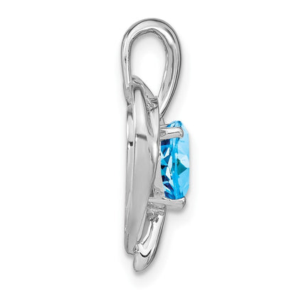 14k White Gold Blue Topaz and Diamond Heart Pendant for Women