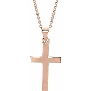 14k Rose Gold Cross Pendant Necklace 18"