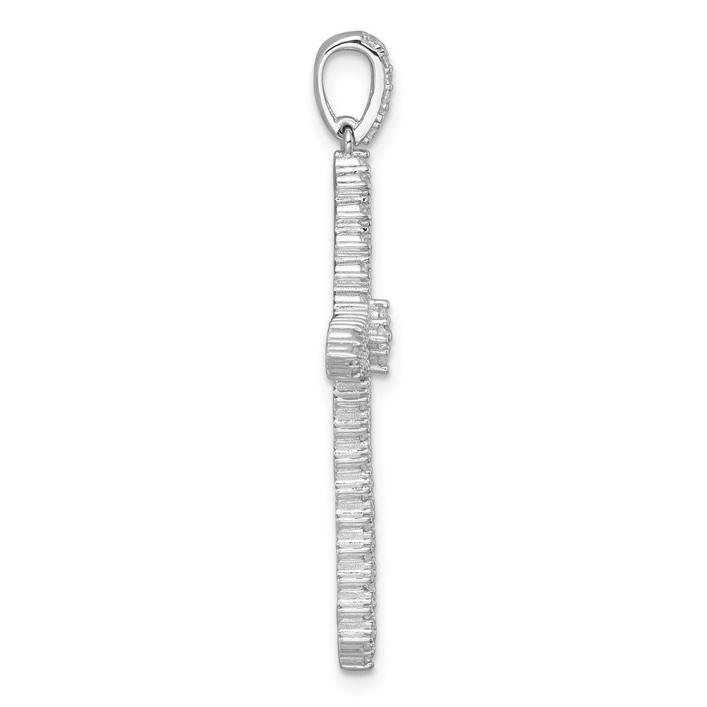 Sterling Silver Rhodium-plated Polished Pave Cubic Zirconia Latin Cross Pendant