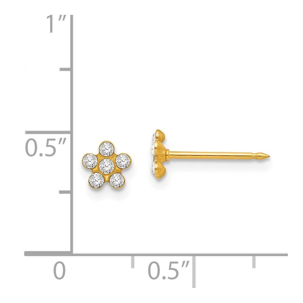 14k Yellow Gold April Crystal Birthstone Flower Stud Earrings