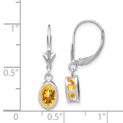 14k White Gold Citrine Oval Dangle Earrings Leverback Gift for Women