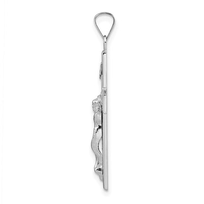 14k White Gold Polished Solid INRI Striped Crucifix Pendant for Women