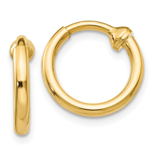 14k Yellow Gold Non-Pierced Hoop Earrings Gift for Women