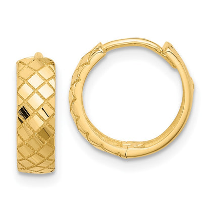 14k Yellow Gold Polished and Etched Hinged Hoop Earrings