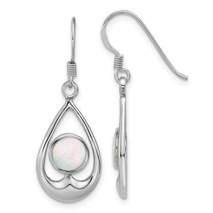 Sterling Silver Rhodium-plated Polished MOP Teardrop Dangle Earrings
