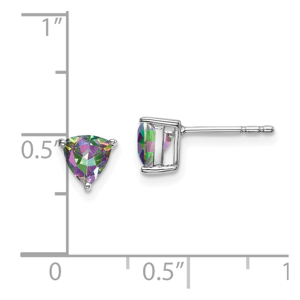 14k White Gold Trillion Mystic Fire Topaz Stud Earrings Gift for Women