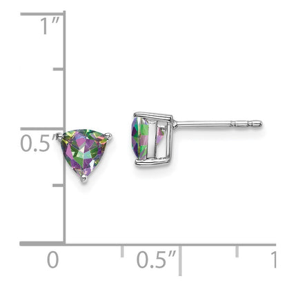 14k White Gold Trillion Mystic Fire Topaz Stud Earrings Gift for Women