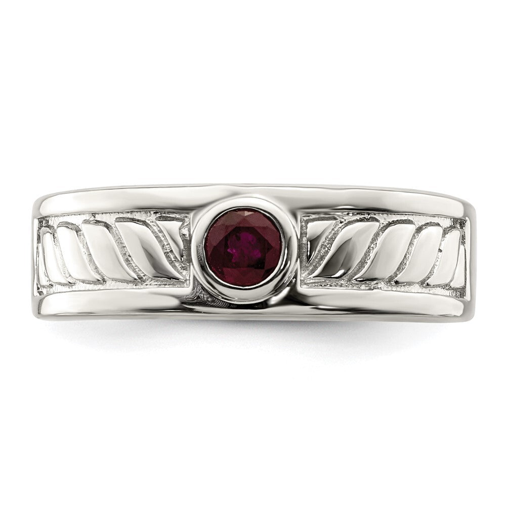 Sterling Silver Rhodium-plated Men's Ruby Ring Size 10
