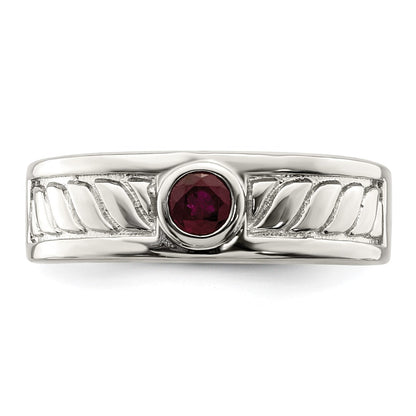 Sterling Silver Rhodium-plated Men's Ruby Ring Size 10