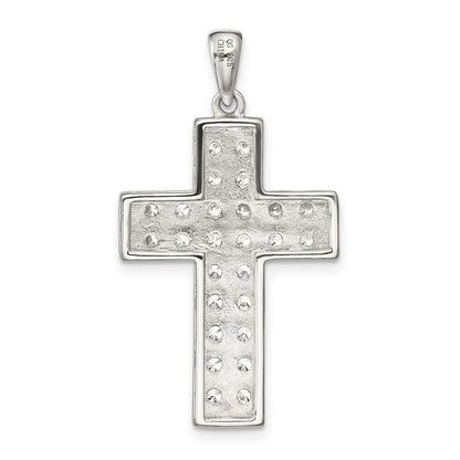 Sterling Silver Rhodium-plated Cubic Zirconia Latin Cross Pendant
