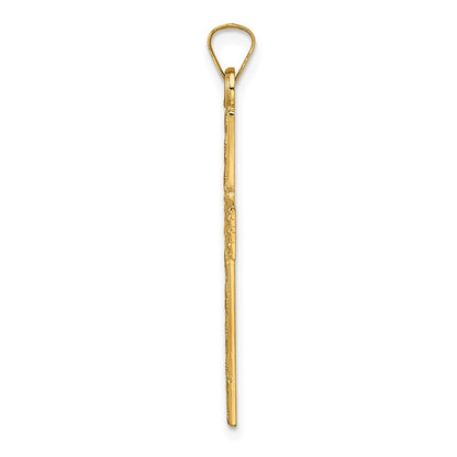 14k Yellow Gold Polished Wood Texture Solid Cross Pendant