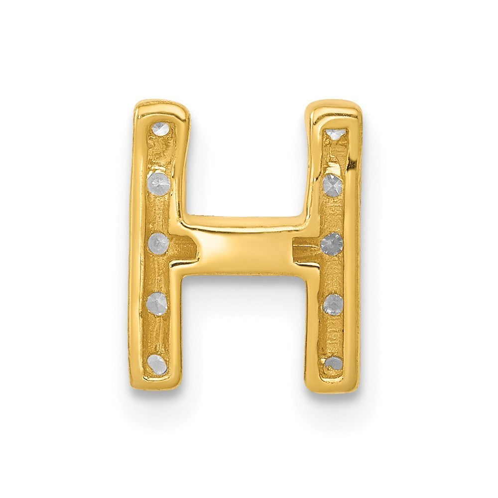 14k Yellow Gold  Diamond Letter H Initial Charm
